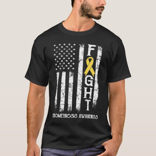 子宮内膜症戦士アメリカ国旗 Tシャツ (正面)