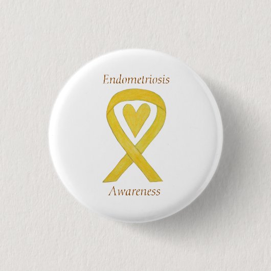 子宮内膜症認識度ハートリボンカスタムピン 缶バッジ (正面)