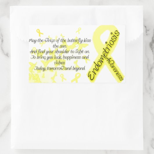 子宮内膜症認識度蝶引用文 長方形シール (バッグ)