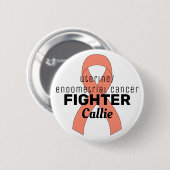 子宮子宮内膜がんリボンホワイトボタン 缶バッジ (正面&裏面)