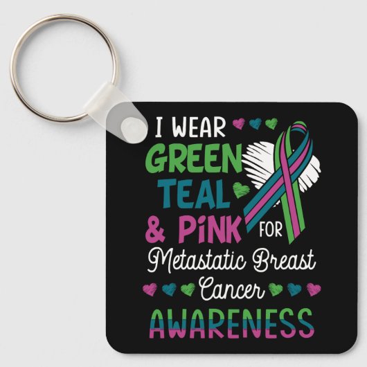 子宮衣服グリーンティール（緑がかった色）ピンク転移性乳房用 キーホルダー (正面)