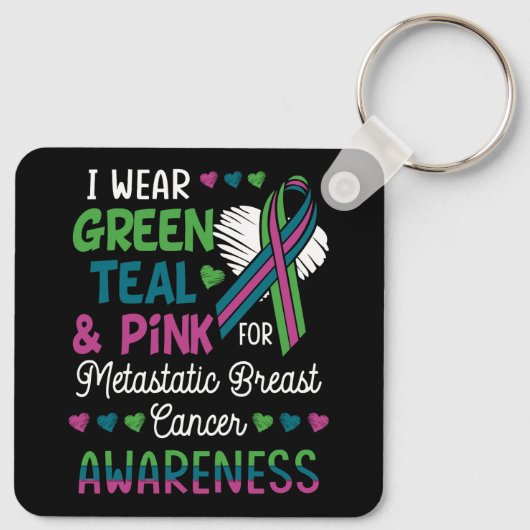 子宮衣服グリーンティール（緑がかった色）ピンク転移性乳房用 キーホルダー (裏面)