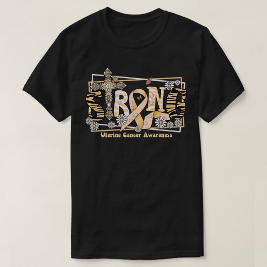 子宮認識度認識度クロスリボン強いホー Tシャツ (デザイン正面)
