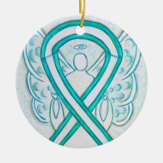 子宮頸がんリボンエンジェルカスタムアートオーナメント セラミックオーナメント (正面)