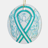 子宮頸がんリボンエンジェルカスタムアートオーナメント セラミックオーナメント (左)