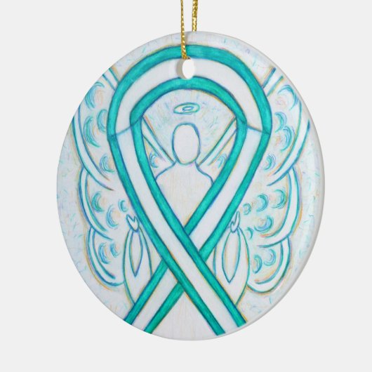 子宮頸がんリボンエンジェルカスタムアートオーナメント セラミックオーナメント (左)