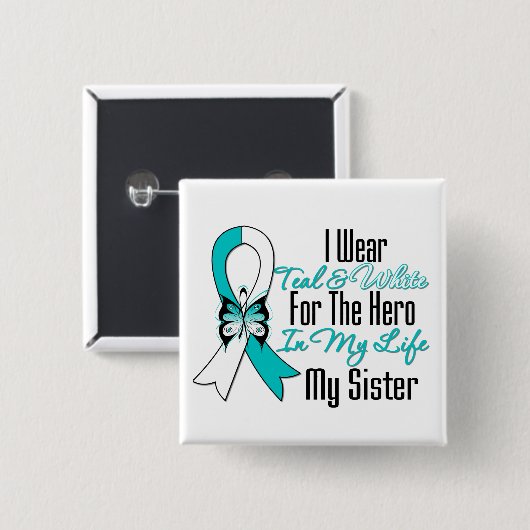 子宮頸がんリボン私のヒーロー私の妹 缶バッジ (正面&裏面)