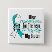 子宮頸がんリボン私のヒーロー私の妹 缶バッジ (正面)