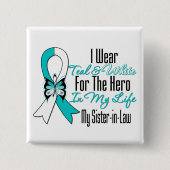 子宮頸がんリボン私のヒーロー私の義理の妹 缶バッジ (正面)