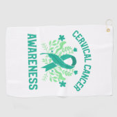 子宮頸がん認識度フローラティール（緑がかった色）帯 ゴルフタオル (横)