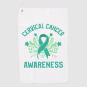 子宮頸がん認識度フローラティール（緑がかった色）帯 ゴルフタオル (正面)