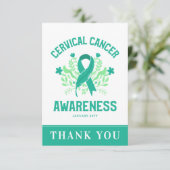 子宮頸がん認識度フローラティール(緑がかった色)帯 サンキューカード (スタンド正面)
