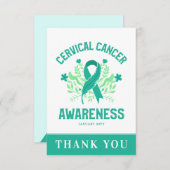 子宮頸がん認識度フローラティール(緑がかった色)帯 サンキューカード (正面/裏面)