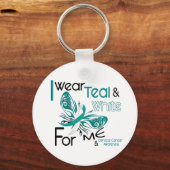 子宮頸がんI衣服ティール(緑がかった色)と私のための白45 キーホルダー (正面)