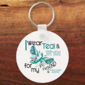 子宮頸がんI衣服ティール（緑がかった色）と私の友人のための白 キーホルダー (正面)