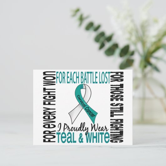 子宮頸がんI誇らしげに衣服ティール（緑がかった色）と白2 ポストカード (スタンド正面)