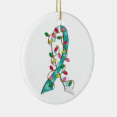 子宮頸癌・のクリスマスの照明のリボン セラミックオーナメント (右)