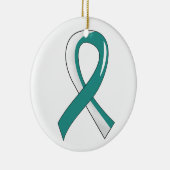 子宮頸癌・のティール(緑がかった色)の白いリボン3 セラミックオーナメント (右)