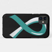 子宮頸癌・のティール(緑がかった色)の白いリボン3 Case-Mate iPhoneケース (裏面(横))