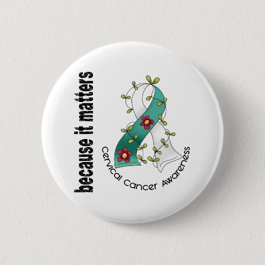 子宮頸癌・の花のリボン3 缶バッジ (正面)