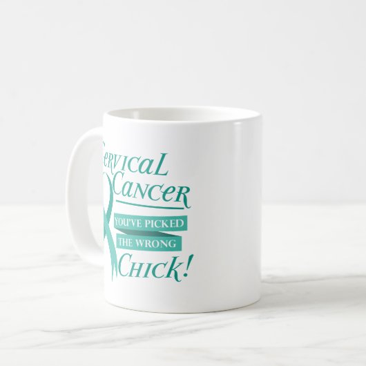 子宮頸癌・の認識度のティール（緑がかった色）のリボンのコーヒー・マグ コーヒーマグカップ (正面左)