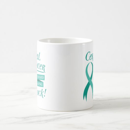 子宮頸癌・の認識度のティール（緑がかった色）のリボンのコーヒー・マグ コーヒーマグカップ (中央)