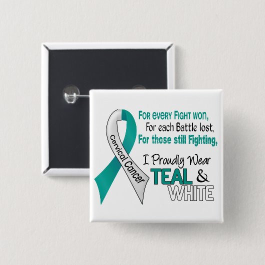 子宮頸癌・私は得意気にティール（緑がかった色）および白1を身に着けています 缶バッジ (正面&裏面)