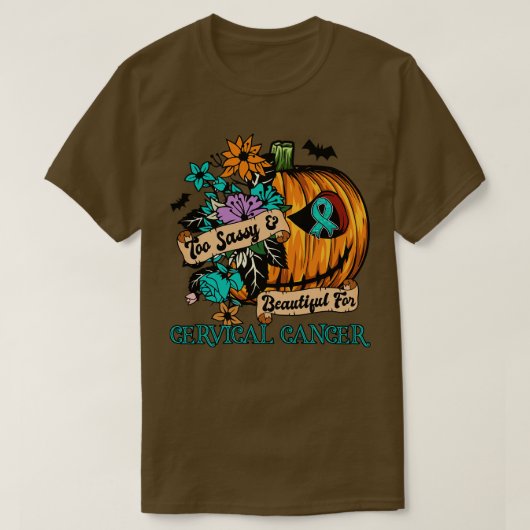 子宮頸認識度レトロハロウィーン怖いカボチャh tシャツ (デザイン正面)