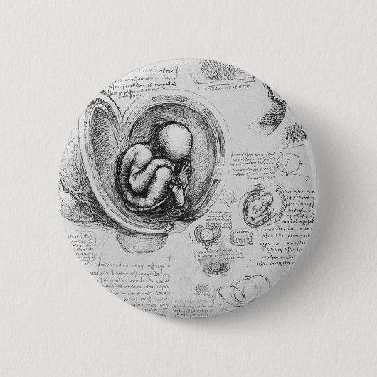 子宮1の胎児のヴィンテージの引くこと 缶バッジ (正面)