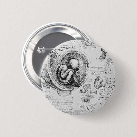 子宮1の胎児のヴィンテージの引くこと 缶バッジ (正面&裏面)