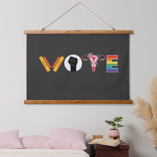 子宮 LGBT サポート VOTE 書籍 吊り下げ型タペストリー (寝室)