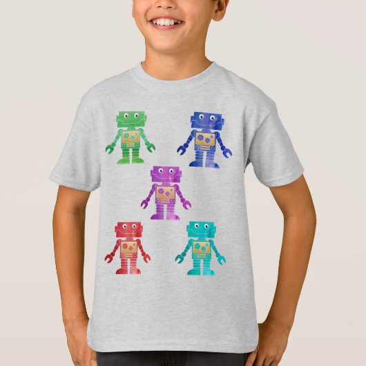 子数々のどもの名前を後ろに付けたカラーロボット Tシャツ (正面)