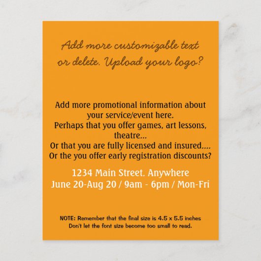 子気に日気にBabysiat Summer Camp 4x5 チラシ (裏面)