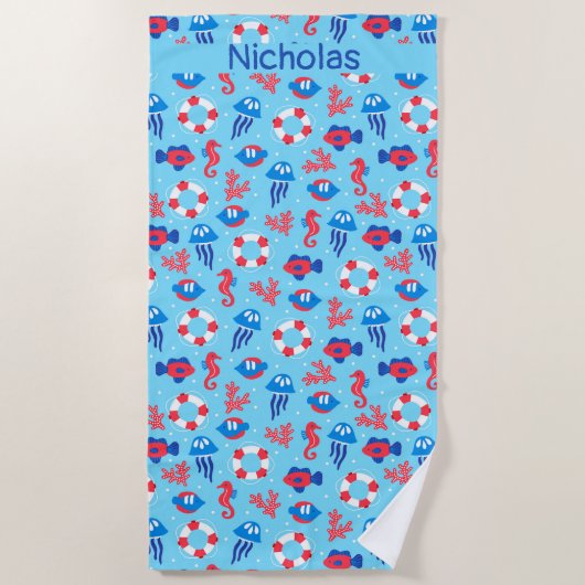 子海要素のパターパーソナライズされたン ビーチタオル (正面)