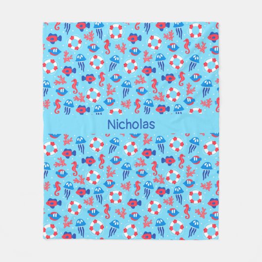 子海要素のパターパーソナライズされたン フリースブランケット (正面)