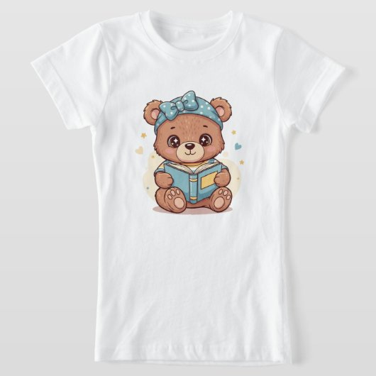 子熊が本を読む Tシャツ (レイダウン)