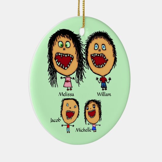 子熱狂するども2人漫画を持つ親の家族 セラミックオーナメント (右)