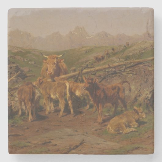 子牛の離乳(牛の農業) ストーンコースター (正面)