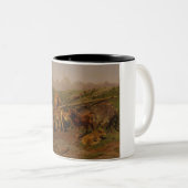 子牛の離乳(牛の農業) ツートーンマグカップ (正面右)