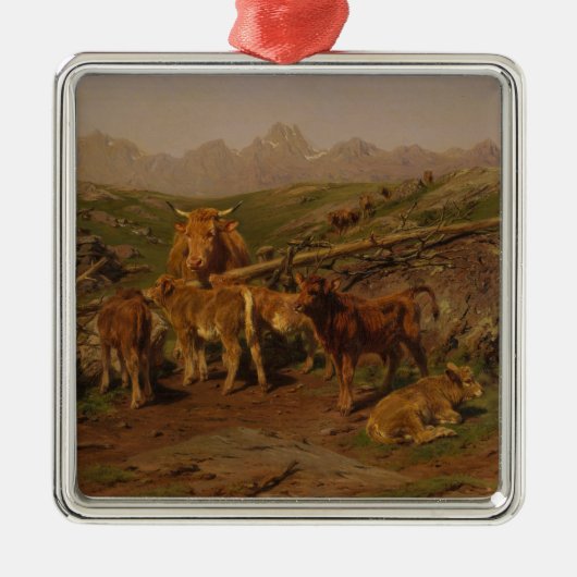 子牛の離乳(農村牛農場) メタルオーナメント (正面)