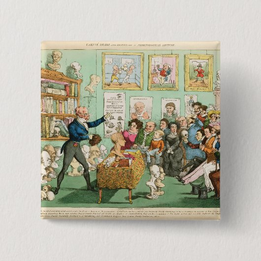 子牛の頭部および頭脳; Phrenological 缶バッジ (正面)