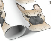 子牛フランスののブルドッグ漫画の犬の頭のパターン ラッピングペーパー (ロールコーナー)
