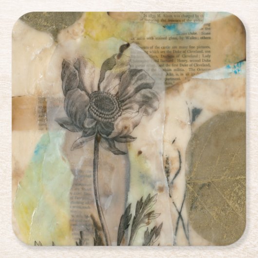 子牛皮紙の花柄II スクエアペーパーコースター (正面)