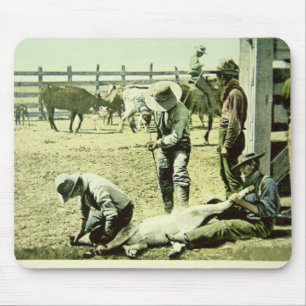 子牛、c.1900 (写真)を決め付けているアメリカのカウボーイ マウスパッド