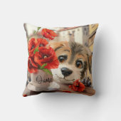 子犬おもしろいとケシの花 クッション (裏面)