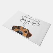 子犬おもしろいの考える子犬：自宅勤務？ ドアマット (アングル)