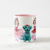 子犬お洒落付きクリスマス応援 ツートーンマグカップ (中央)