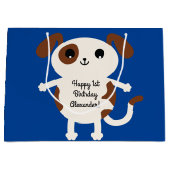 子犬かわいいカラフル第1の誕生日パーティーテーマ ラージペーパーバッグ (正面)