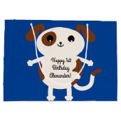 子犬かわいいカラフル第1の誕生日パーティーテーマ ラージペーパーバッグ (裏面)