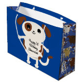 子犬かわいいカラフル第1の誕生日パーティーテーマ ラージペーパーバッグ (裏面アングル)